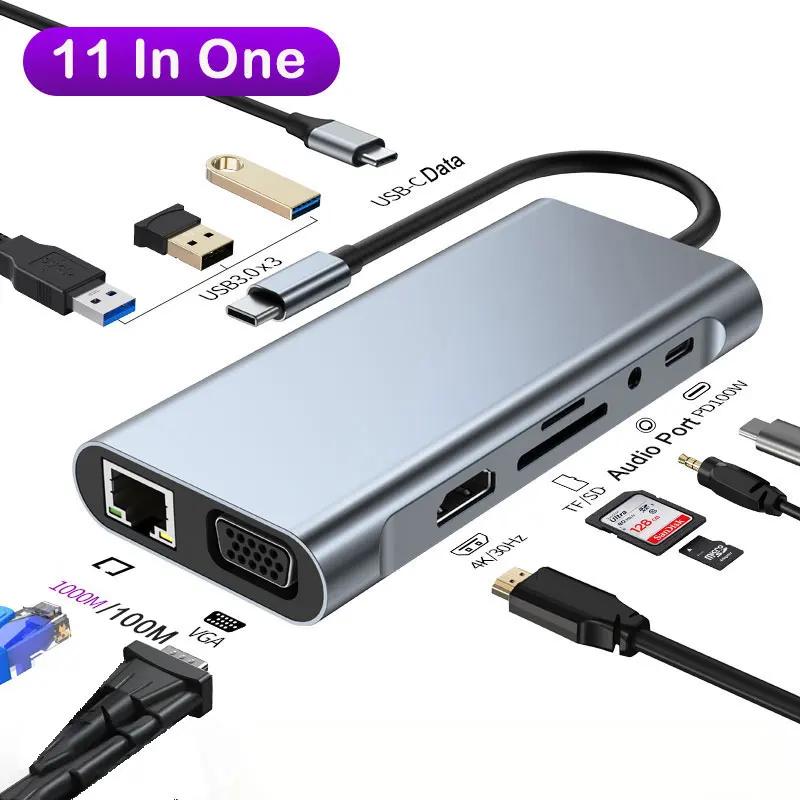ƮϿ USB C  ŷ ̼, HDMI 4K SD TF PD VGA , RJ45  ̴ 3.5mm ,   USB , 11 in 1
